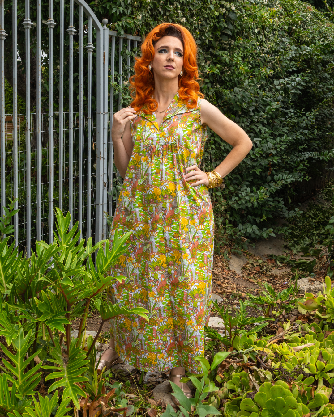 Glam Maxi House Dress in Olive Mushroom