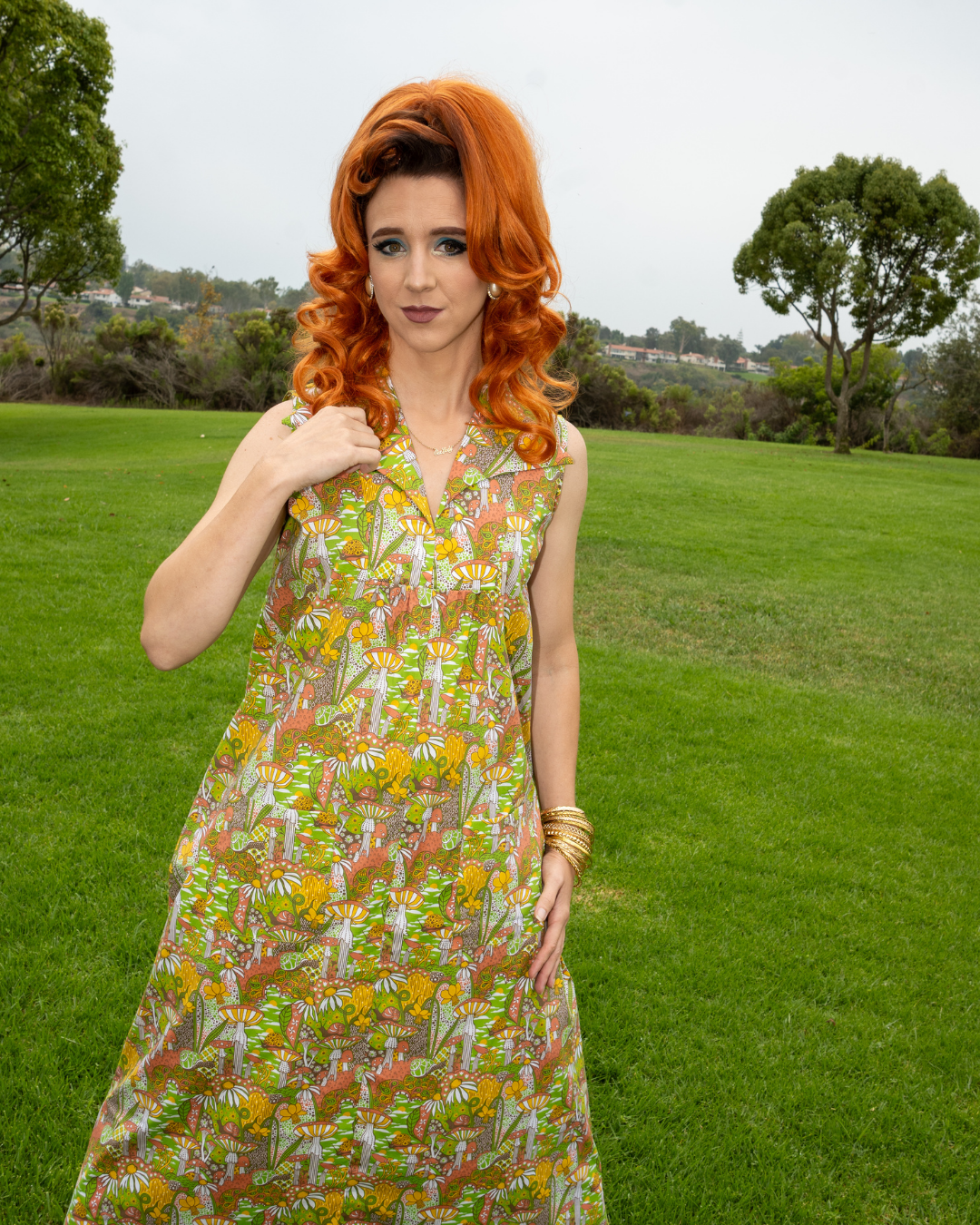 Glam Maxi House Dress in Olive Mushroom