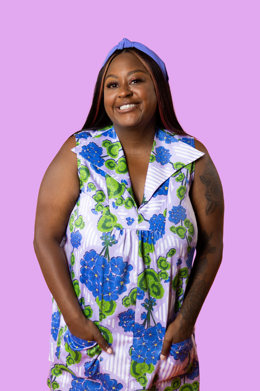 Modflower Wallpaper Glam Maxi House Dress in Lavender