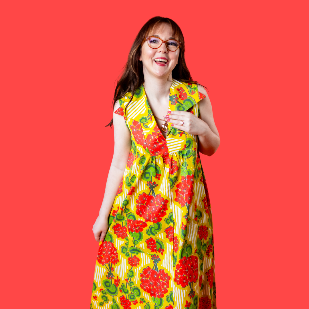 Modflower Wallpaper Glam Maxi House Dress in Sunshine