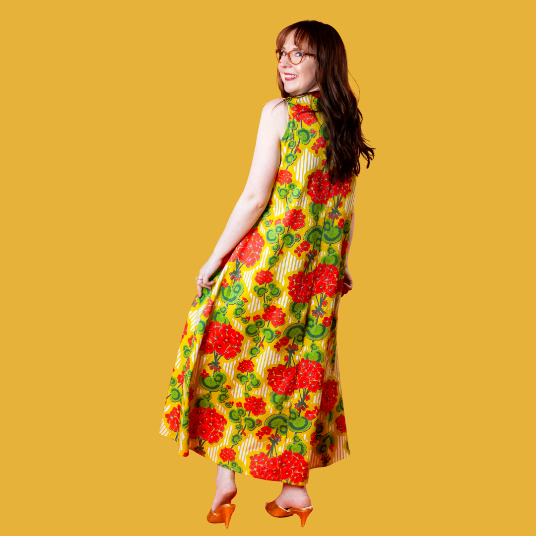 Modflower Wallpaper Glam Maxi House Dress in Sunshine