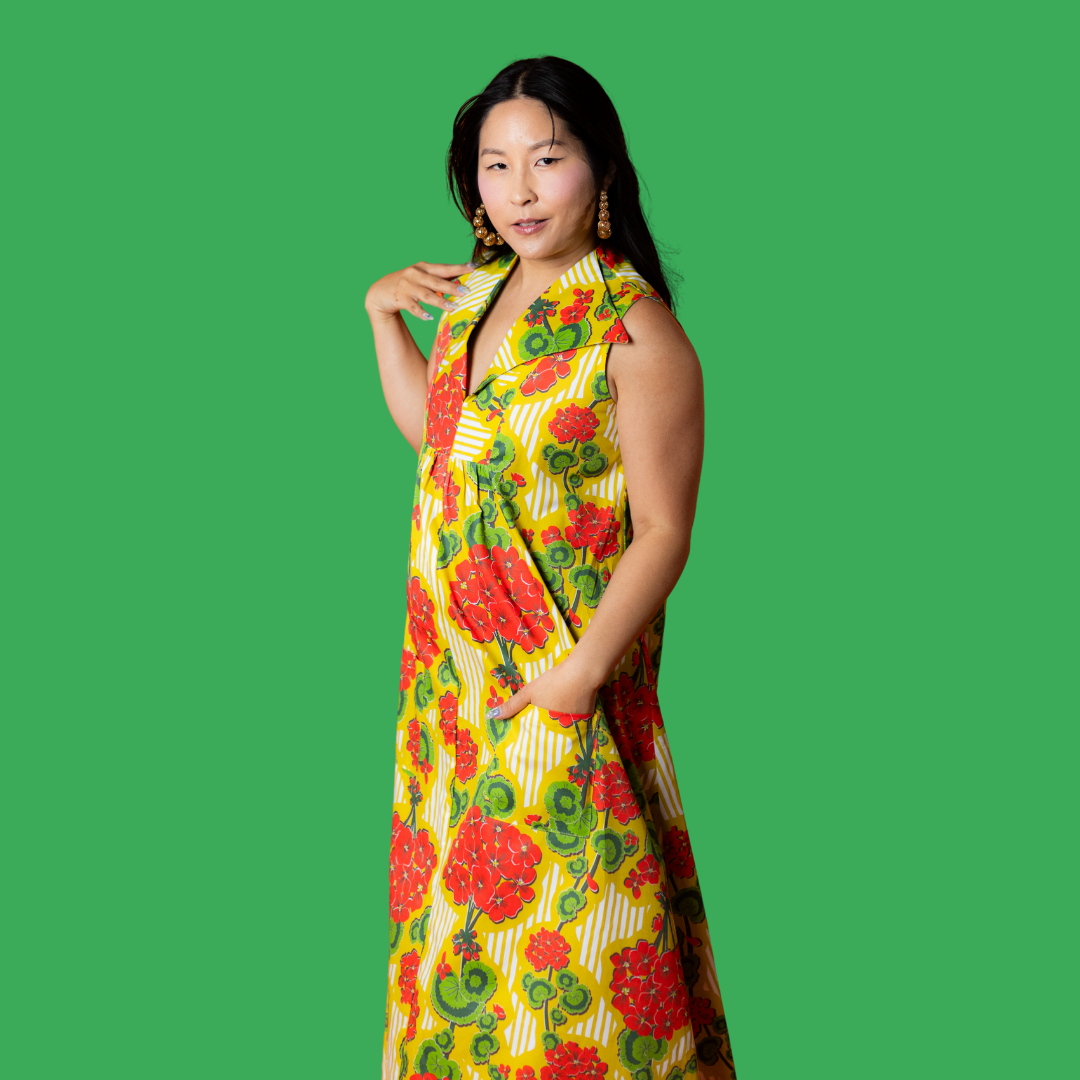 maxi house dresses for women Modflower Wallpaper Glam Maxi House Dress in Sunshine