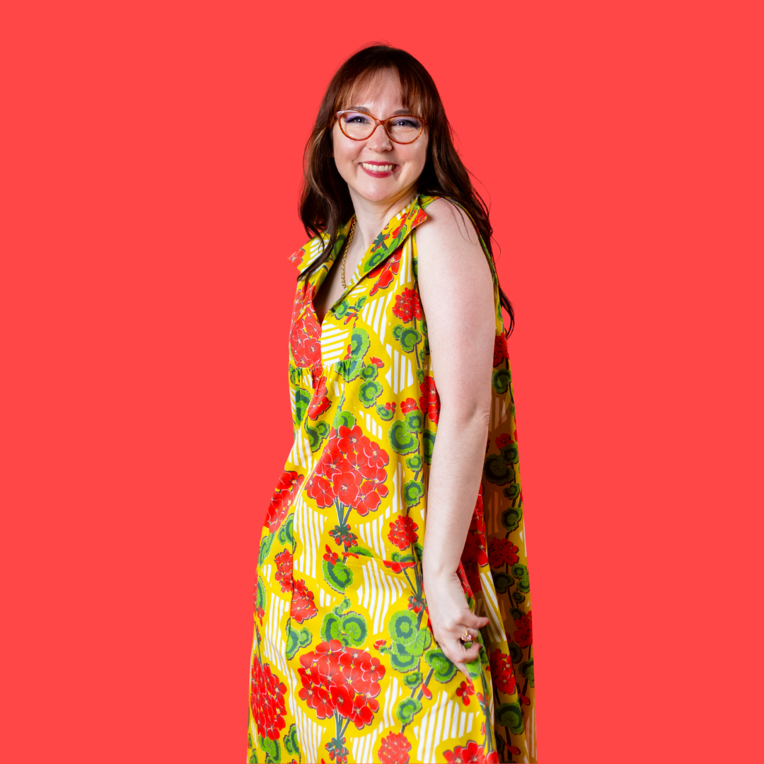 Modflower Wallpaper Glam Maxi House Dress in Sunshine