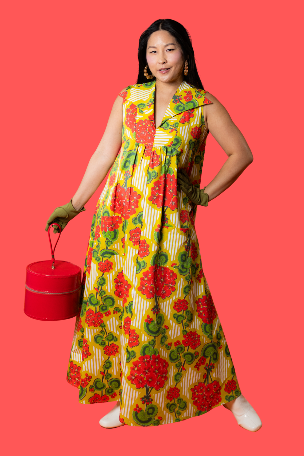 Modflower Wallpaper Glam Maxi House Dress in Sunshine