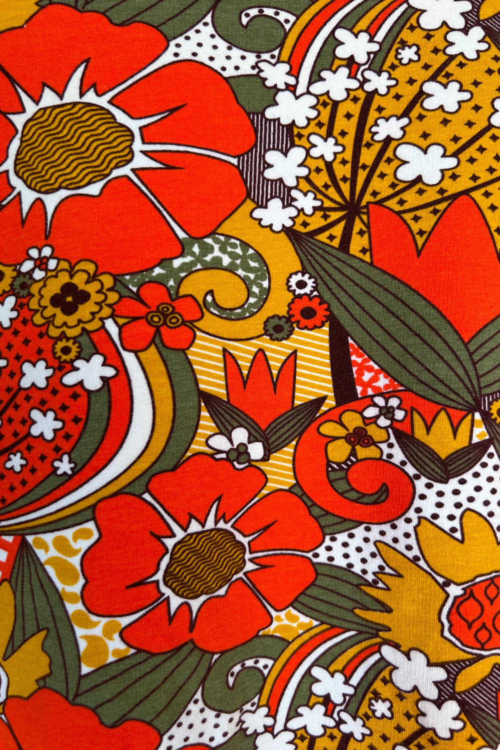 Closeup of vintage inspired flower print fabric