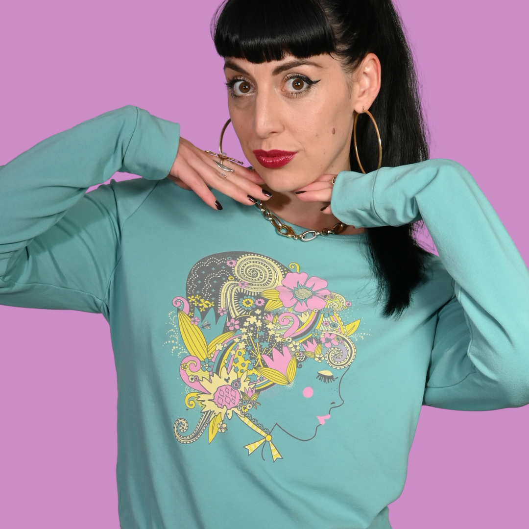Floral Bouffant Pullover in Catalina Blue
