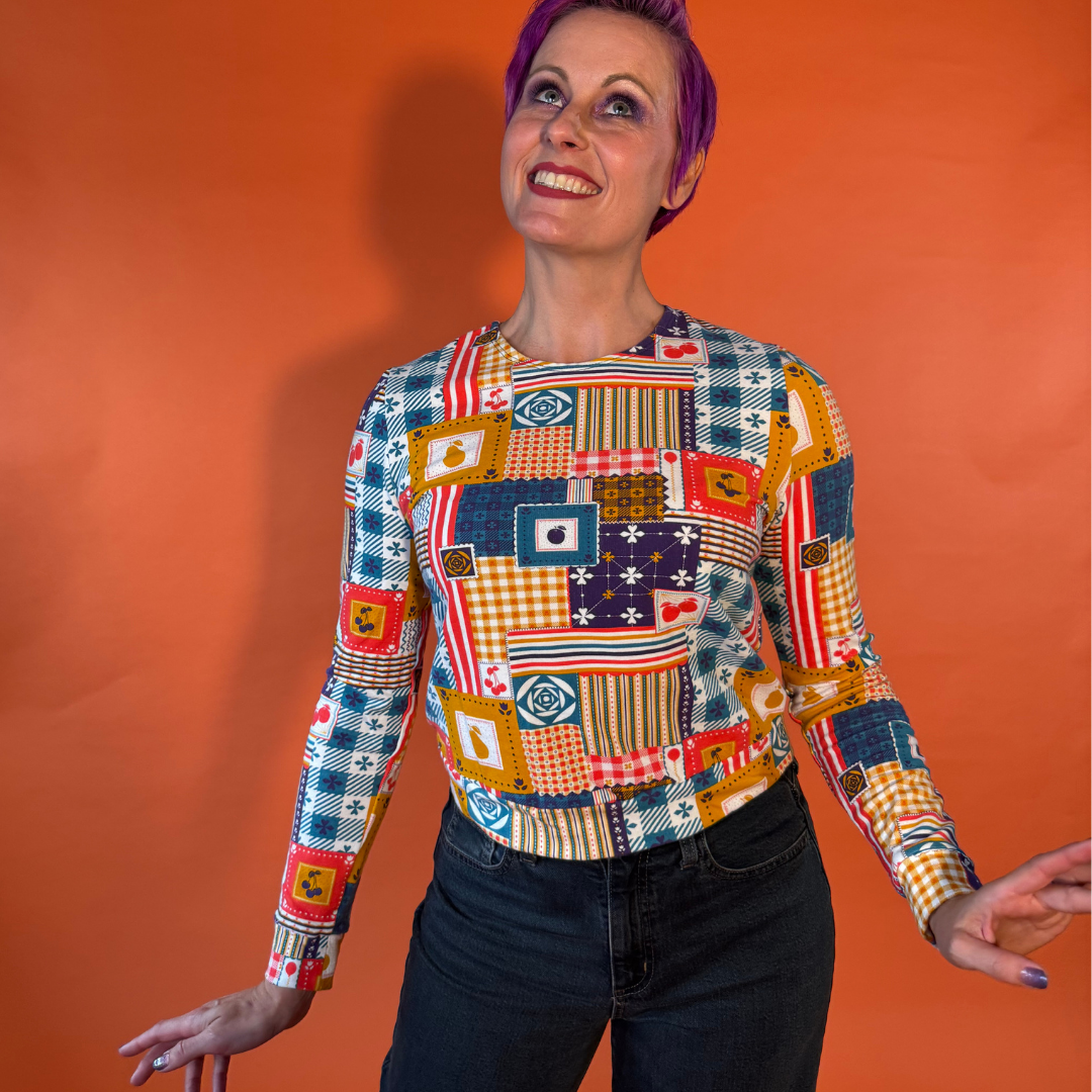 Patchwork Pullover in Periwinkle