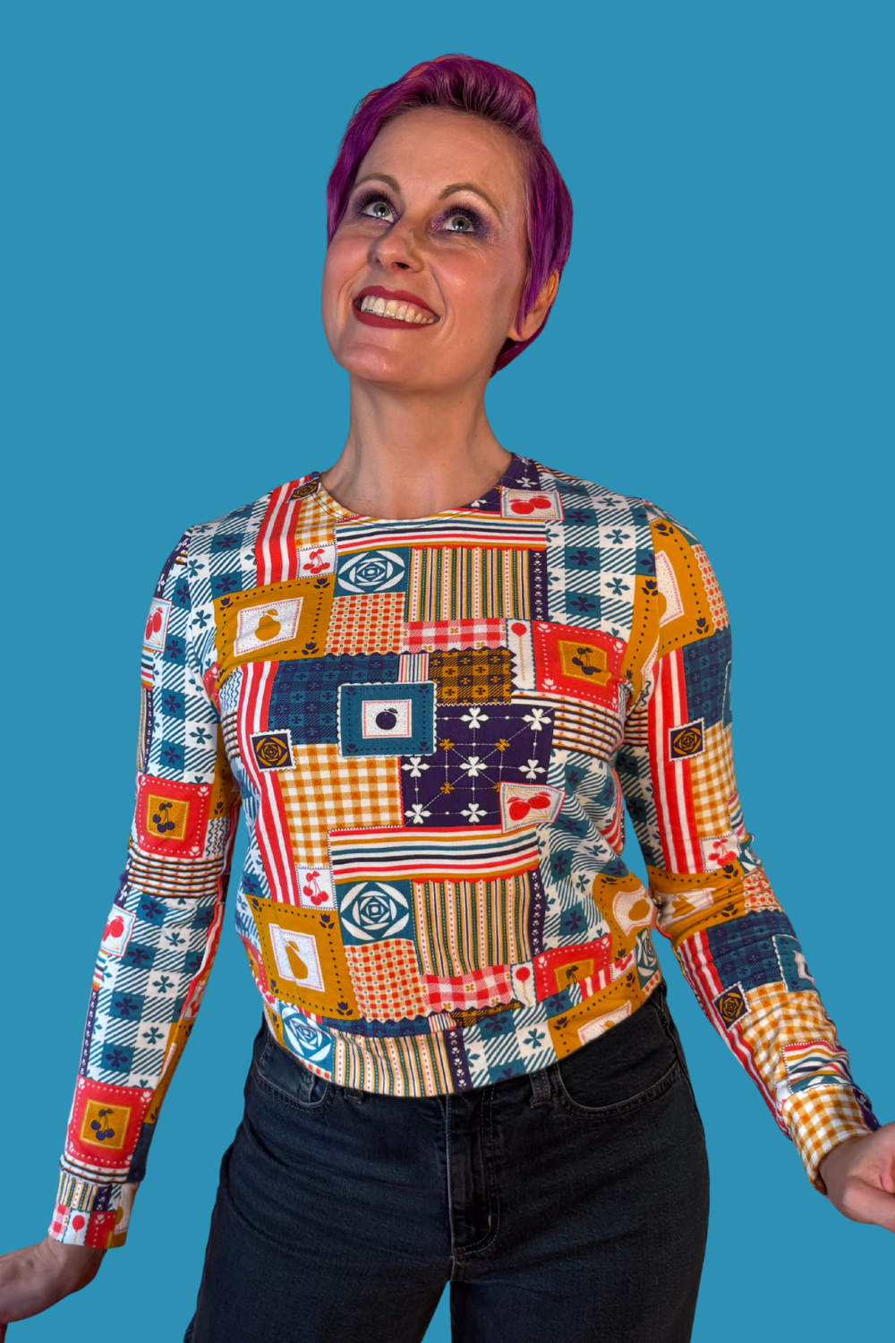 Patchwork Pullover in Periwinkle