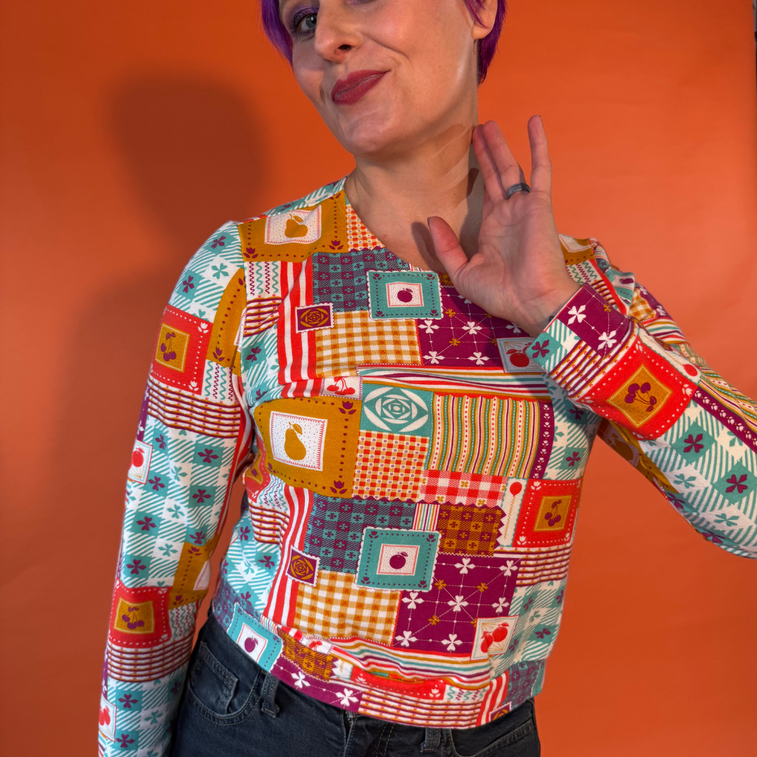 Patchwork Pullover in Magenta