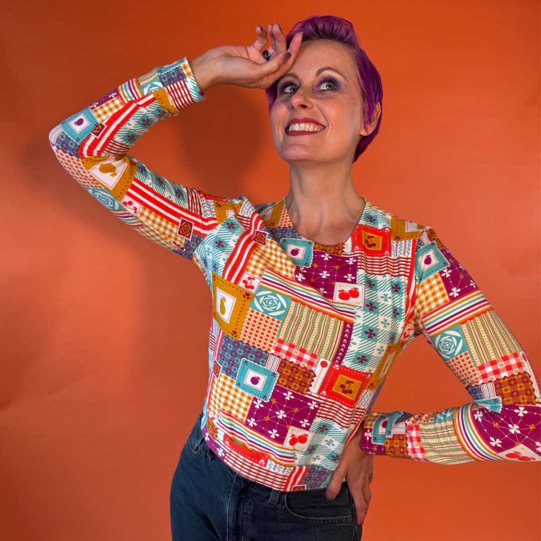 Patchwork Pullover in Magenta