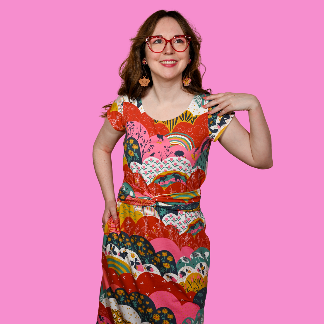 Meadow Print Twist Belt Pocket Maxi in Mint and Strawberry