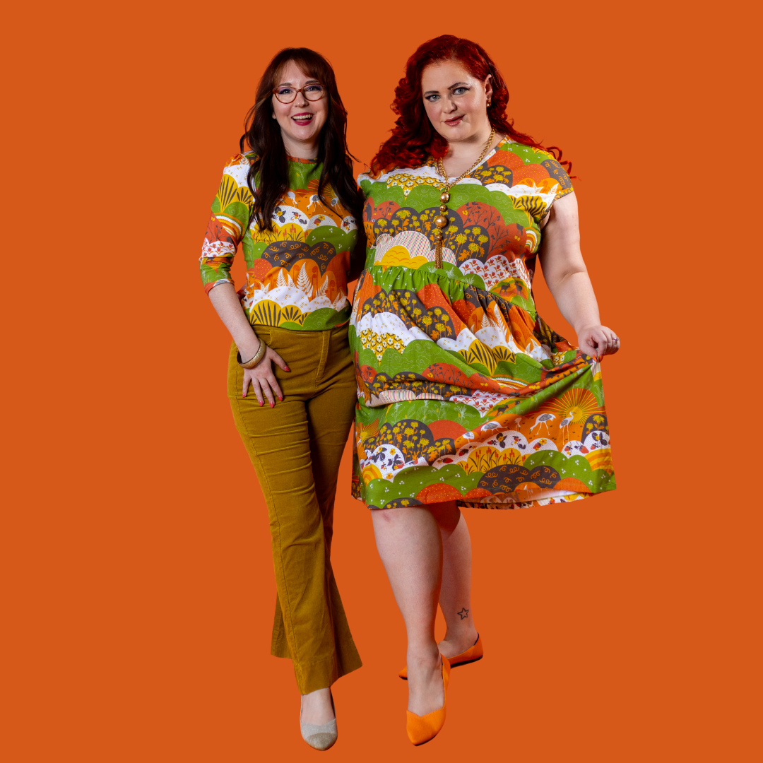 Earth-toned Meadow Print 3/4 Sleeve Tee