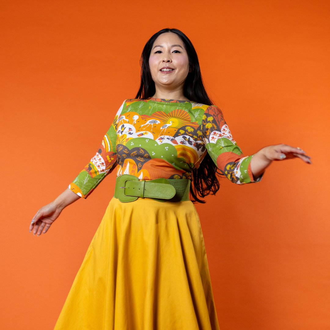 Earth-toned Meadow Print 3/4 Sleeve Tee