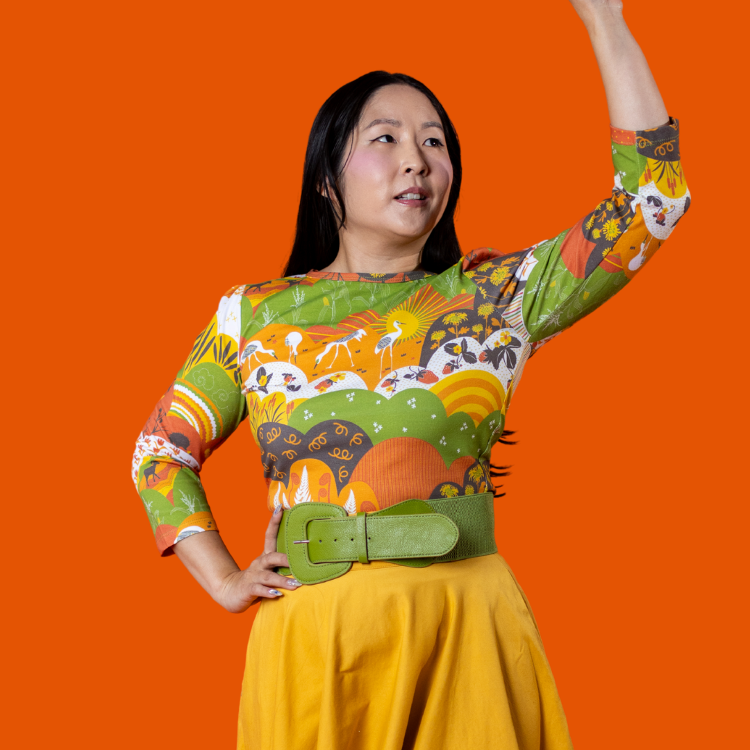 Earth-toned Meadow Print 3/4 Sleeve Tee