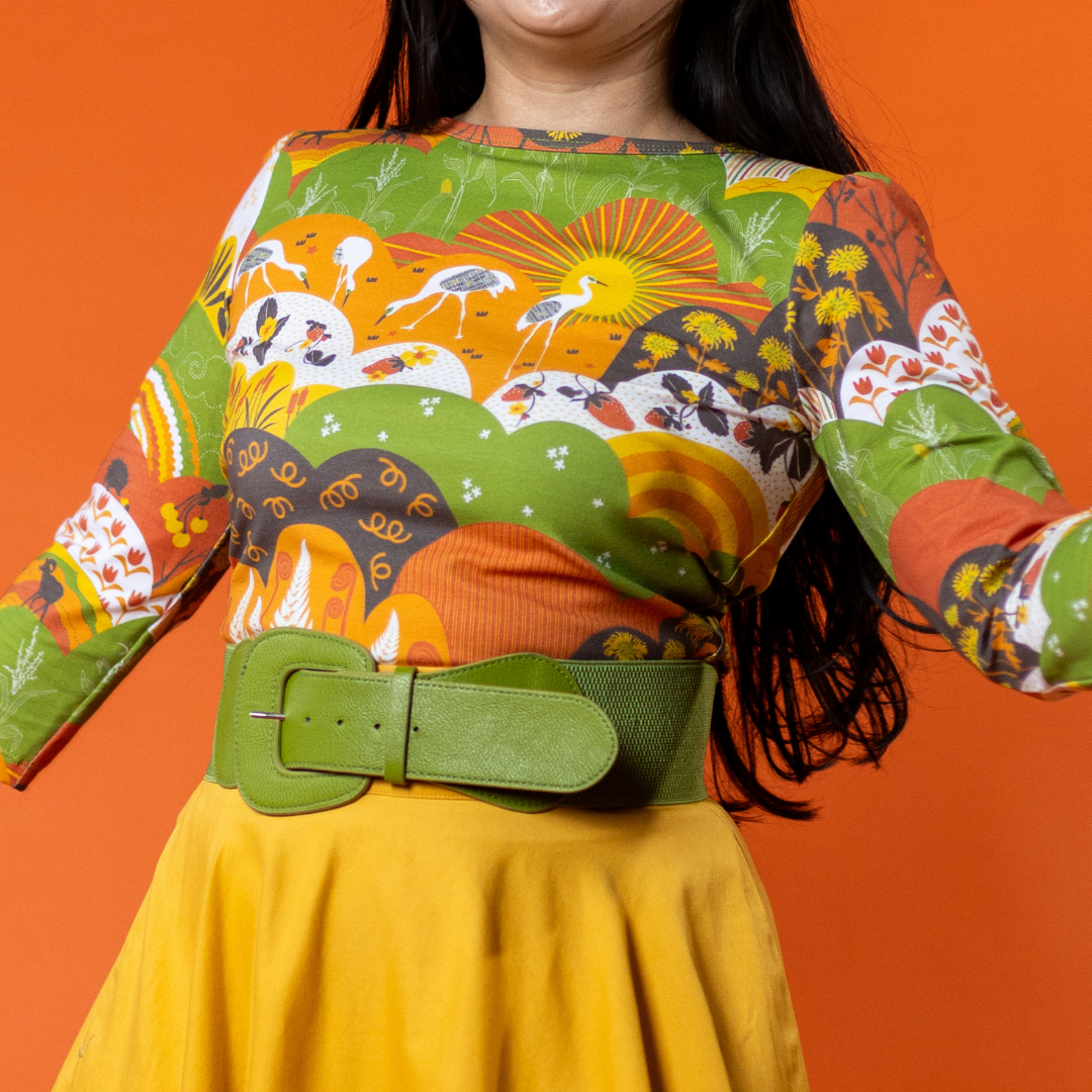 Earth-toned Meadow Print 3/4 Sleeve Tee