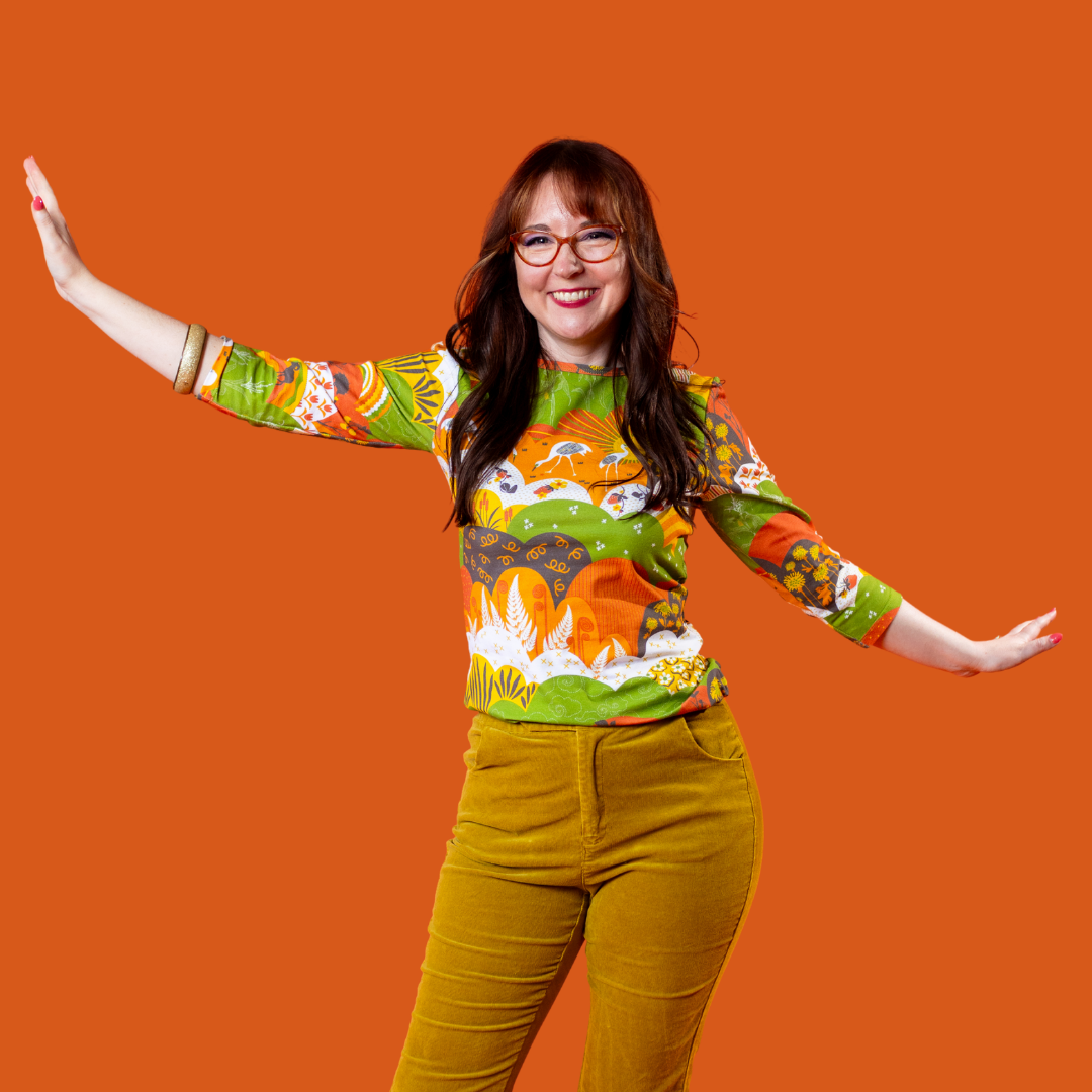 Earth-toned Meadow Print 3/4 Sleeve Tee