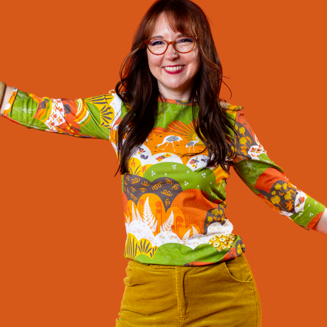 Earth-toned Meadow Print 3/4 Sleeve Tee