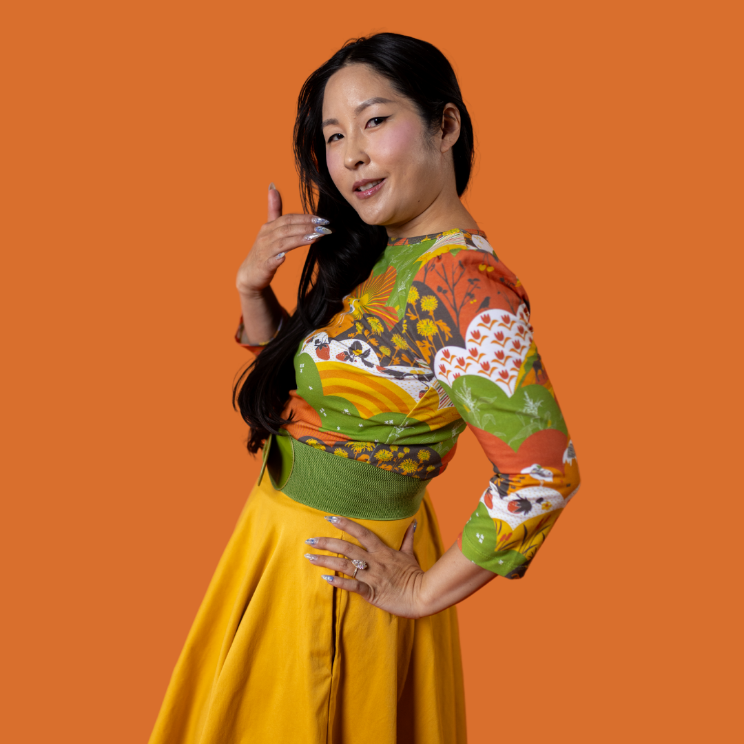 Earth-toned Meadow Print 3/4 Sleeve Tee