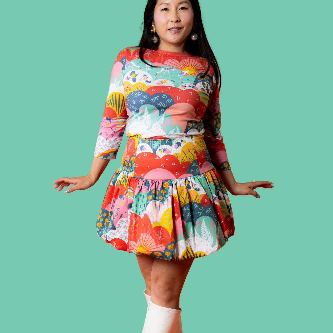 Mint & Strawberry Meadow Print 3/4 Sleeve Tee