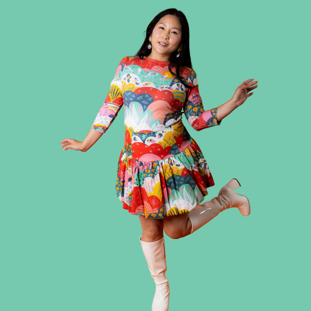 Mint & Strawberry Meadow Print 3/4 Sleeve Tee