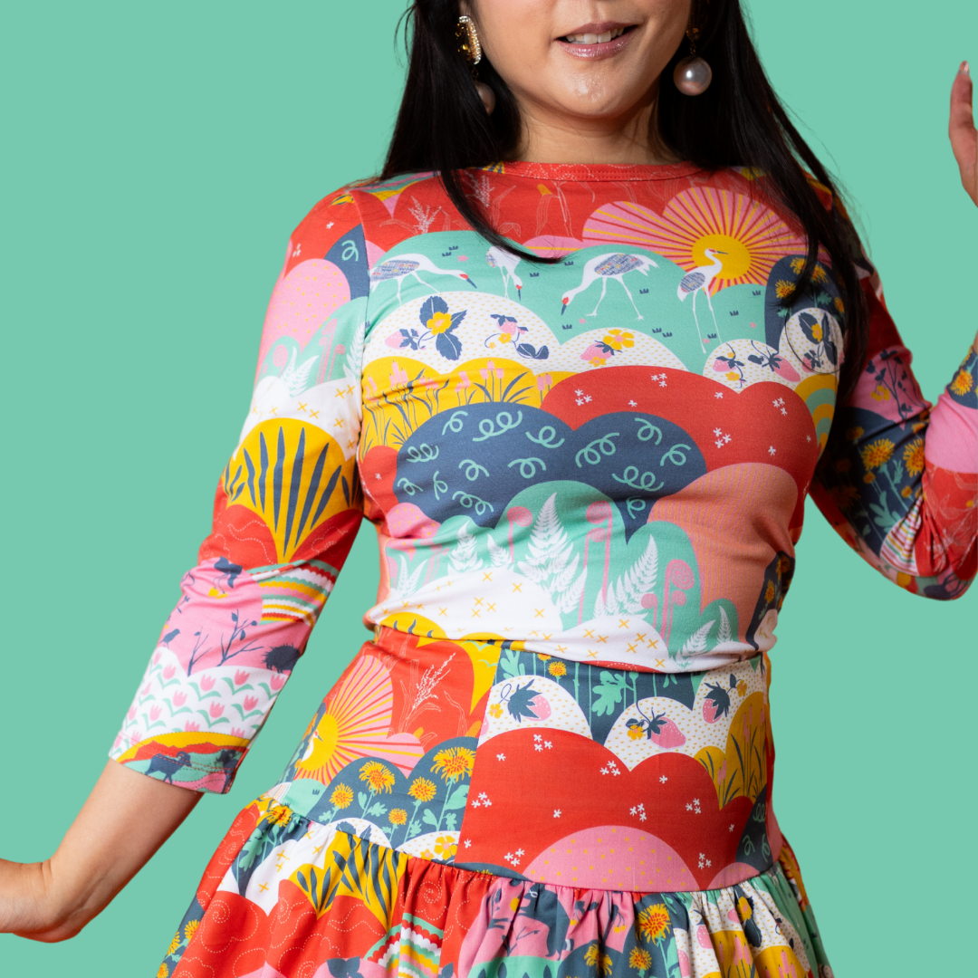 Mint & Strawberry Meadow Print 3/4 Sleeve Tee