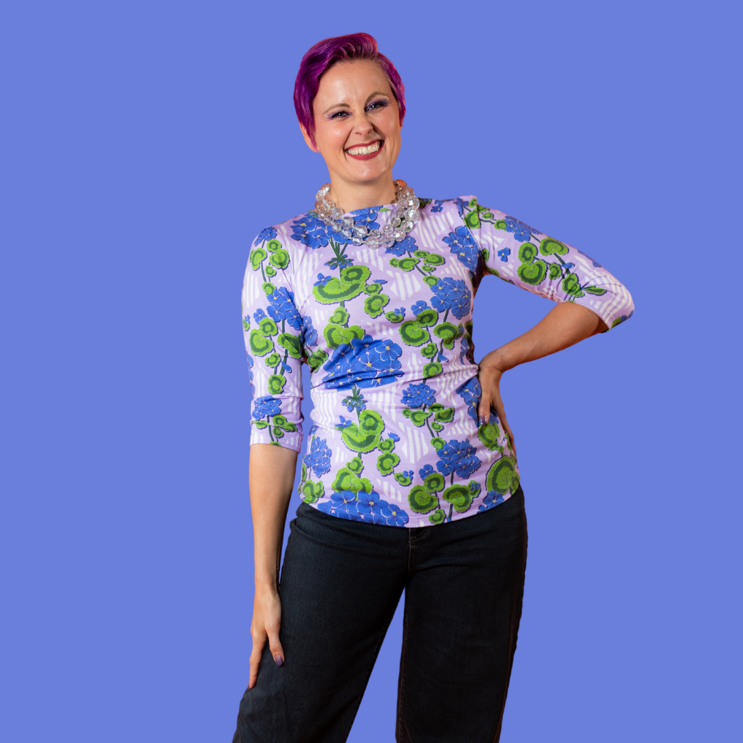 Modflower Wallpaper 3/4 Sleeve Tee in Lavender