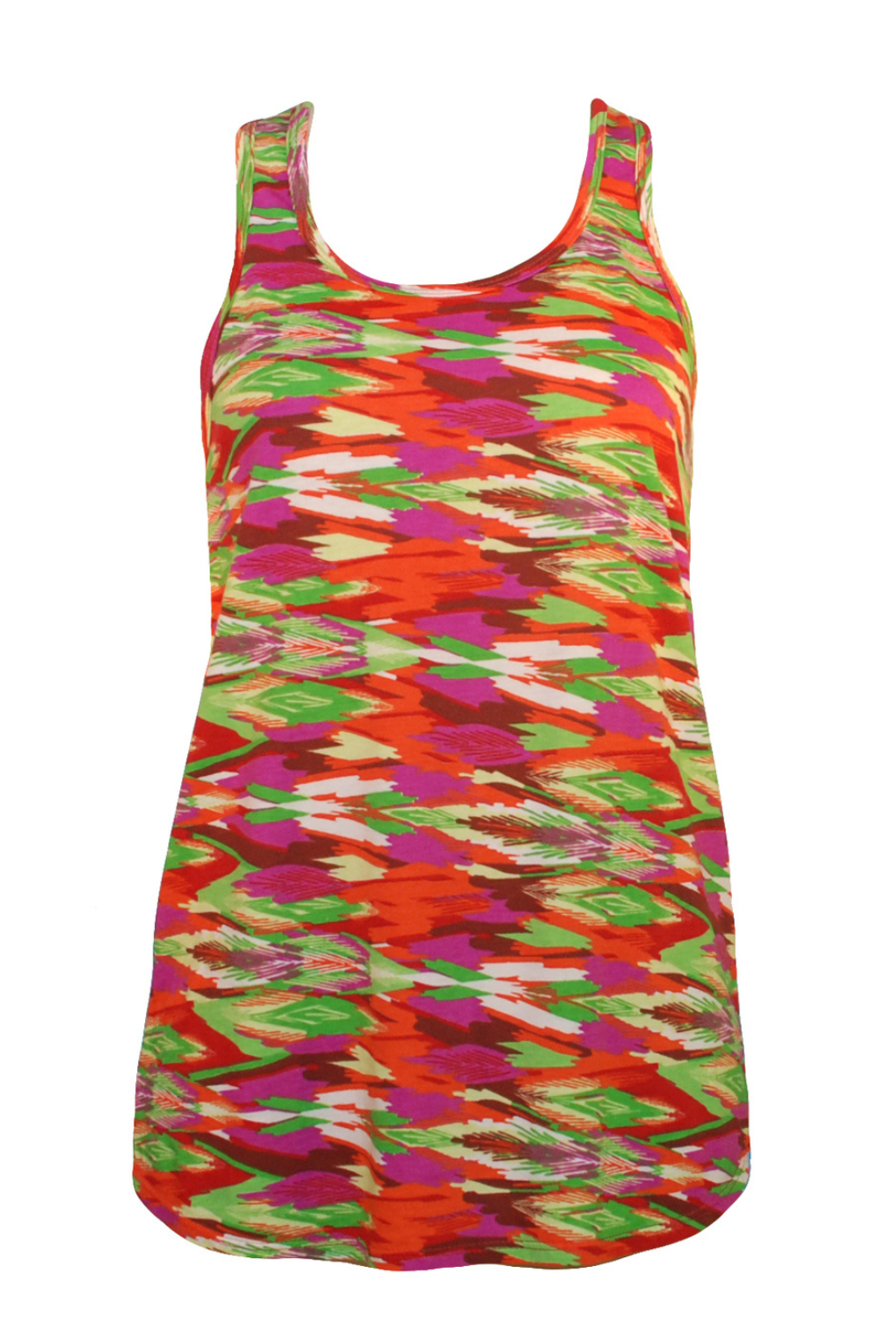 Brightly colored abstract feather print racerback tank top