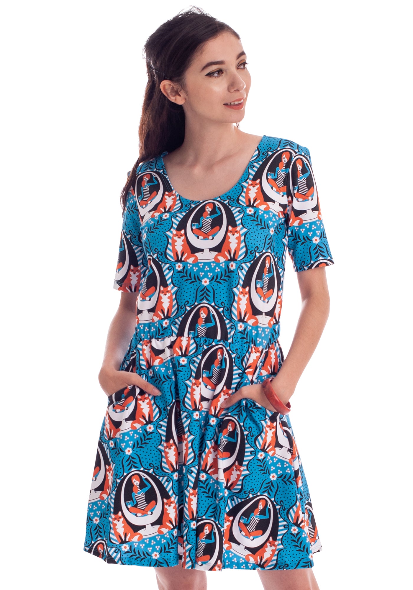 A Well-Protected Lass Skater Dress in  Azure & Orange