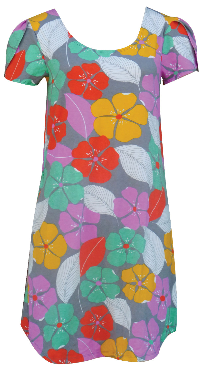 Tropical Tiki Floral Tulip-Sleeved Tunic