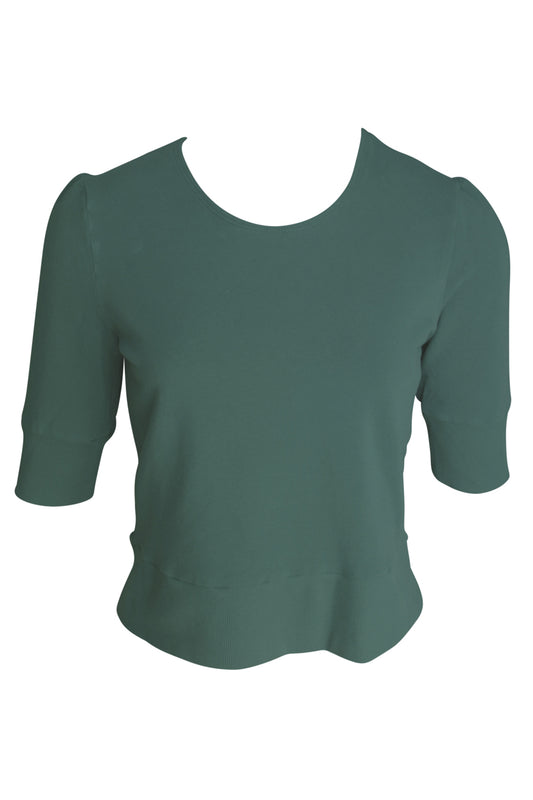 Cropped French Terry Shirt in Pine Green