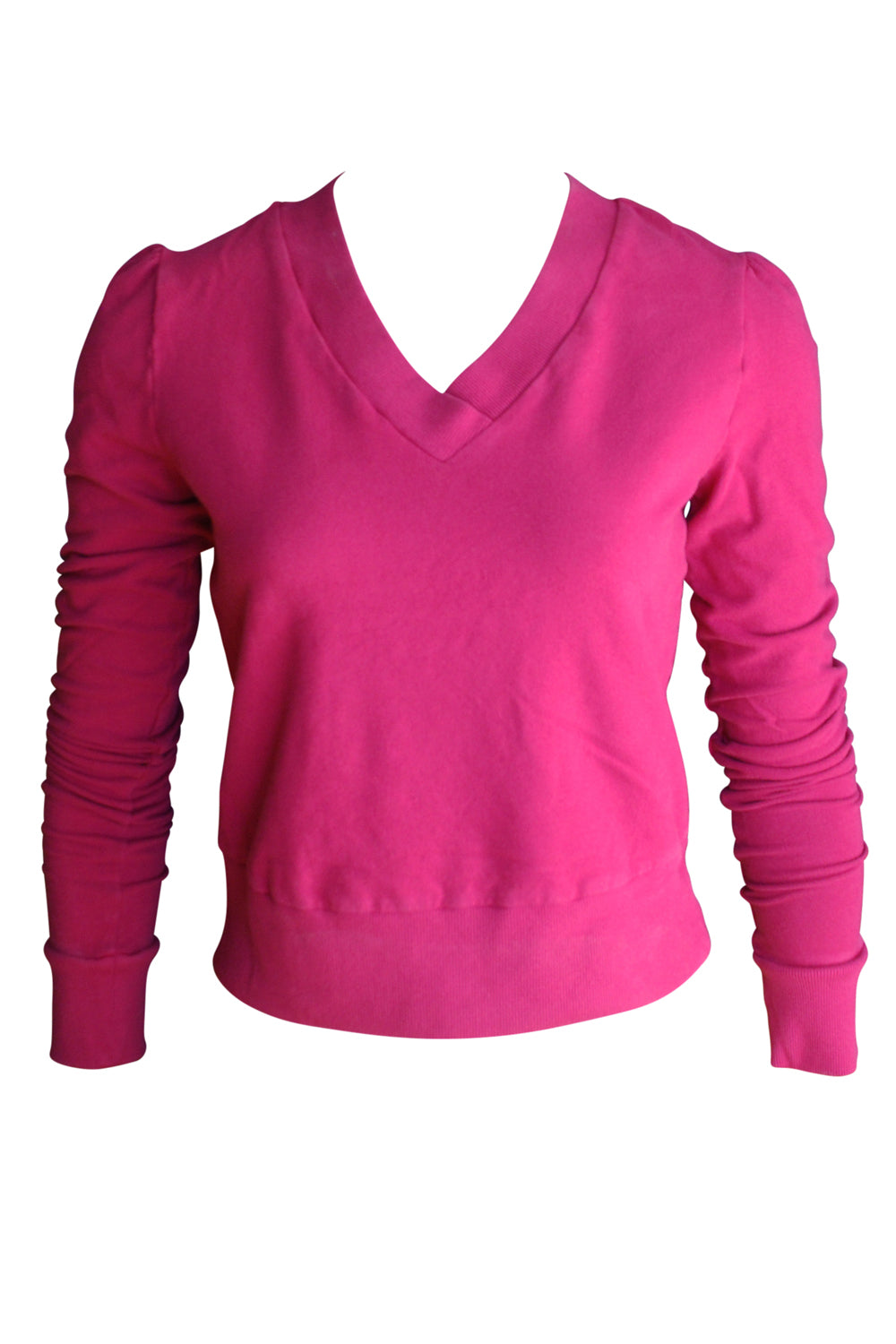 Cropped V-Neck French Terry Shirt in Fuchsia