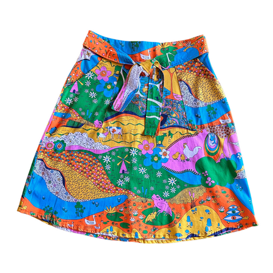 Colorful skirt featuring fantasy landscape