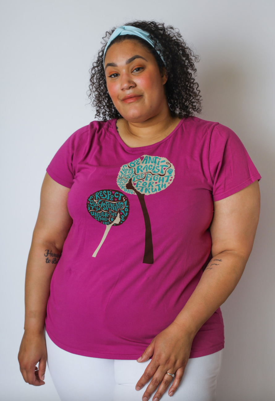 Purple dandelion afro girl with anti-racist messages