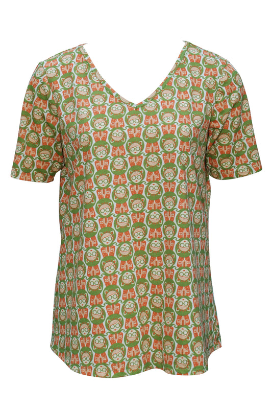 Lasses in Glasses V-Neck in Rust & Olive