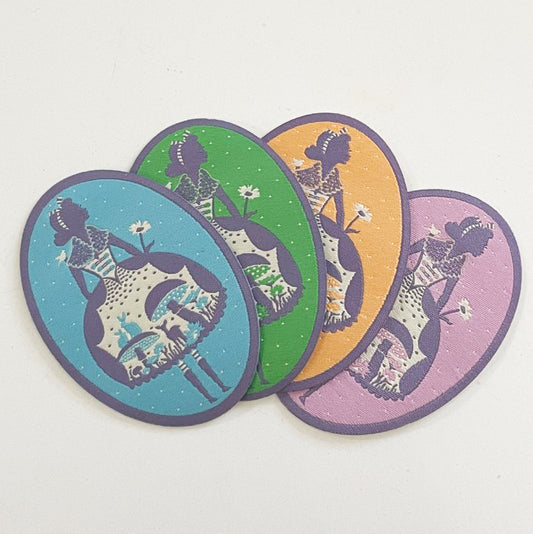 4 oval shaped pastel Alice patches in various colors