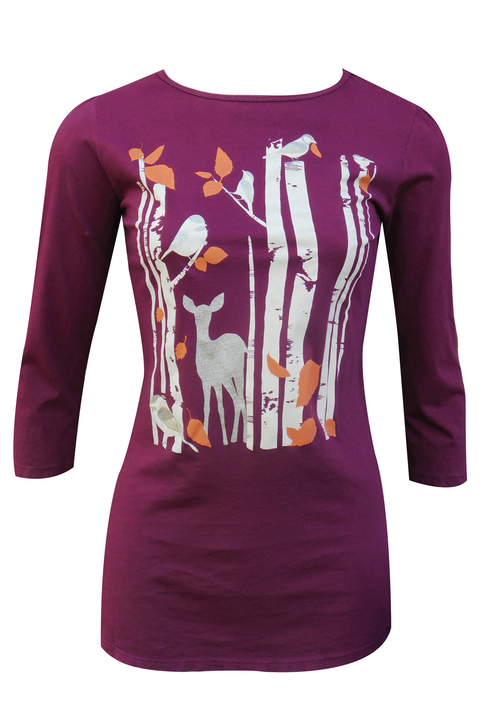 T-shirt featuring deer, birch tree and leaf print