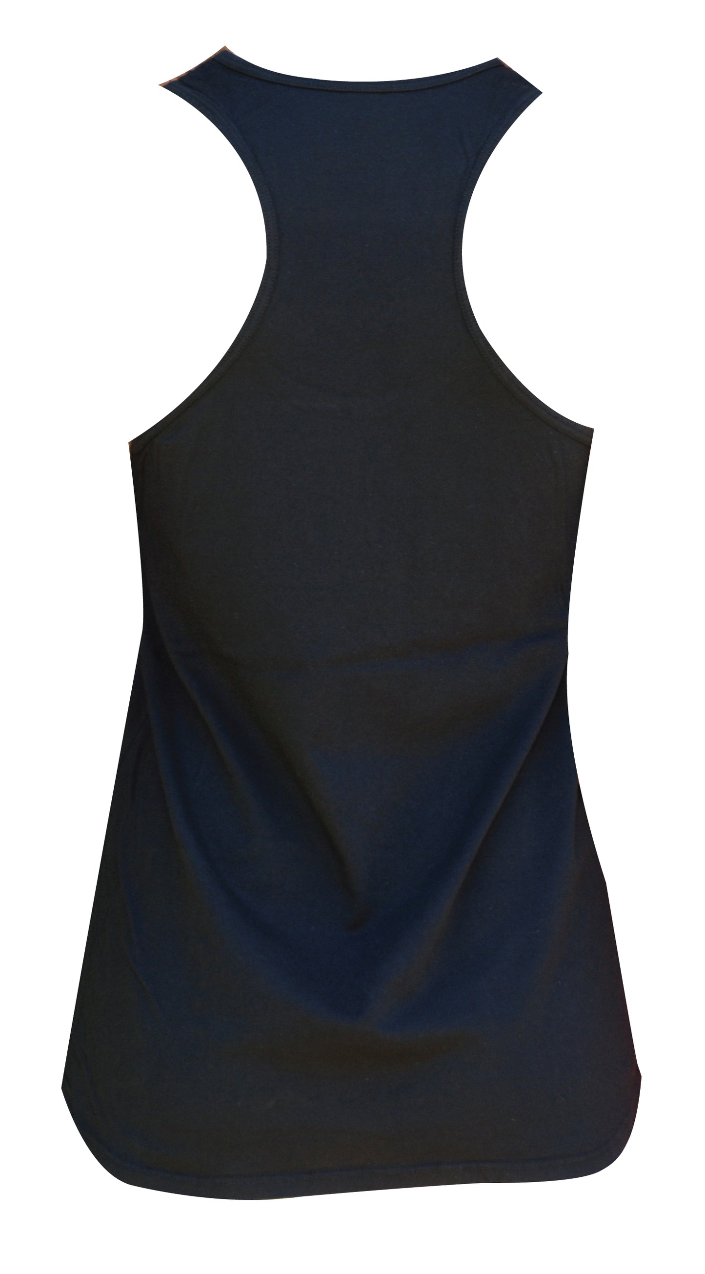 Back view of black cotton racerback tank