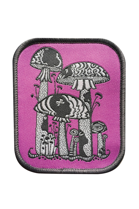 Lavender and grey psychedelic mushroom iron on rectangular patch